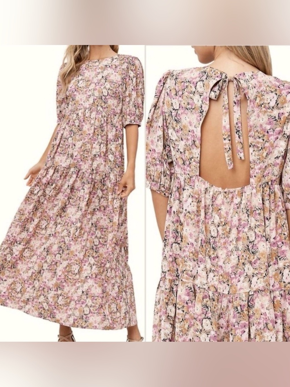 En Saison Jocelyn Pink Floral Tiered Skirt Maxi Dress Cottagecore Prairie Sz S
